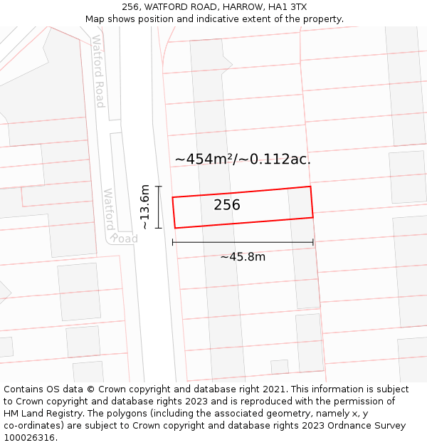 256, WATFORD ROAD, HARROW, HA1 3TX: Plot and title map