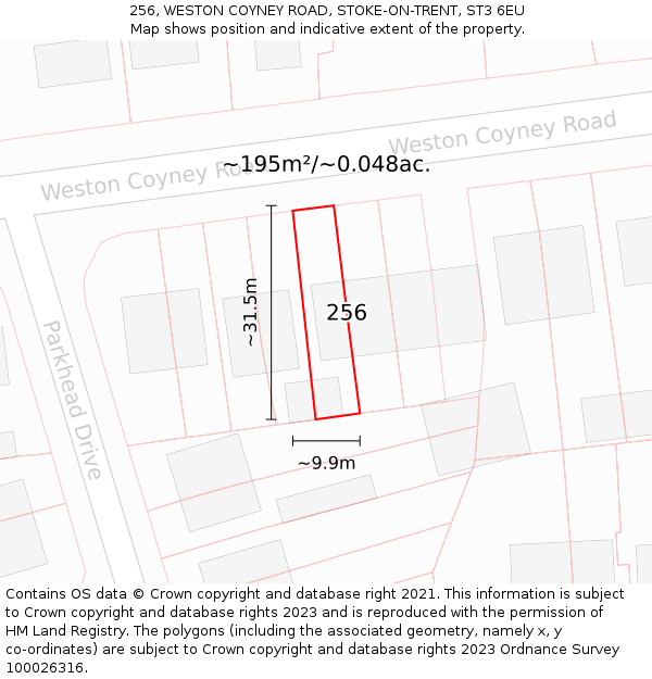 256, WESTON COYNEY ROAD, STOKE-ON-TRENT, ST3 6EU: Plot and title map