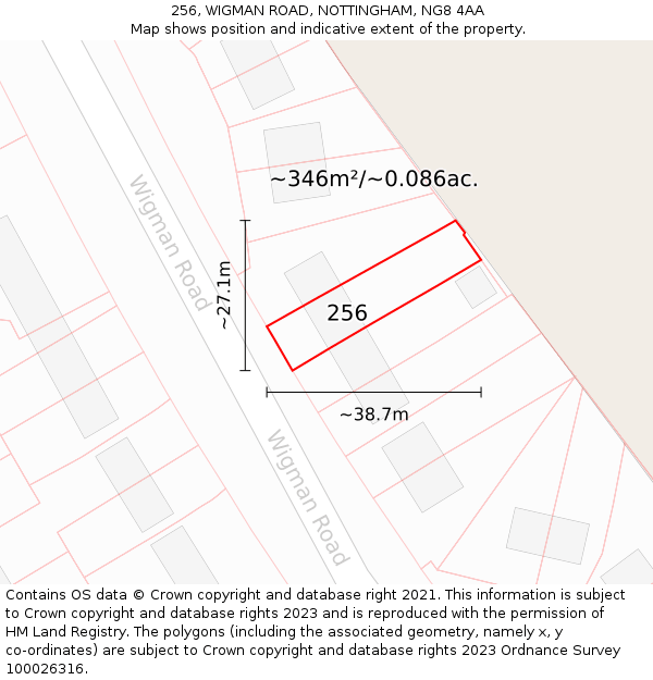 256, WIGMAN ROAD, NOTTINGHAM, NG8 4AA: Plot and title map