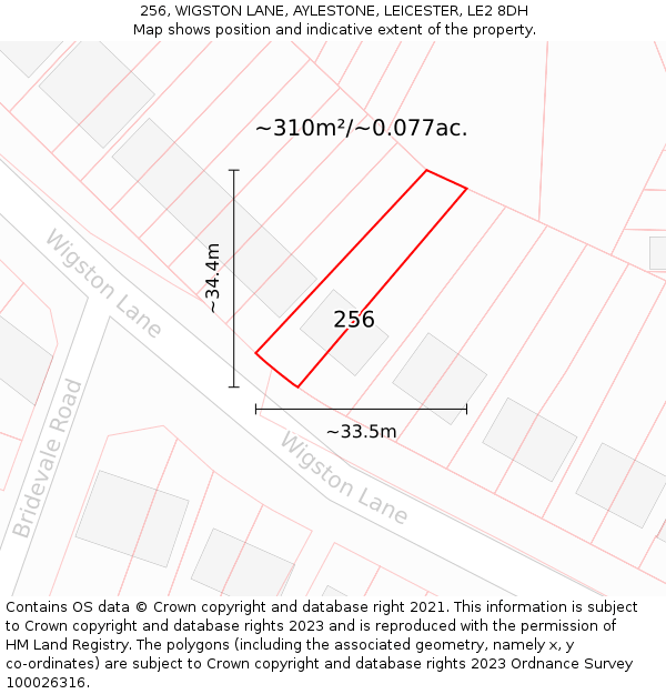 256, WIGSTON LANE, AYLESTONE, LEICESTER, LE2 8DH: Plot and title map