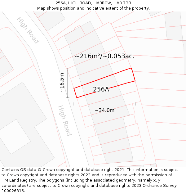 256A, HIGH ROAD, HARROW, HA3 7BB: Plot and title map