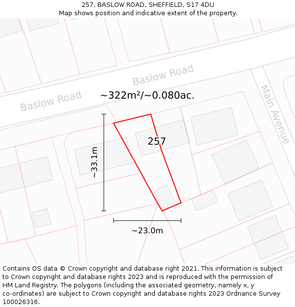 257, BASLOW ROAD, SHEFFIELD, S17 4DU: Plot and title map