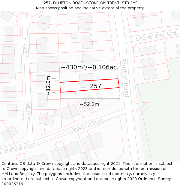 257, BLURTON ROAD, STOKE-ON-TRENT, ST3 2AF: Plot and title map