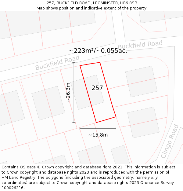 257, BUCKFIELD ROAD, LEOMINSTER, HR6 8SB: Plot and title map
