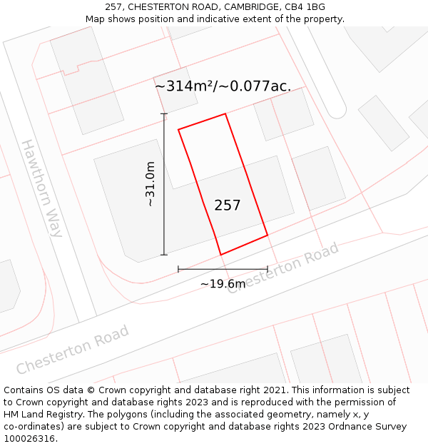 257, CHESTERTON ROAD, CAMBRIDGE, CB4 1BG: Plot and title map