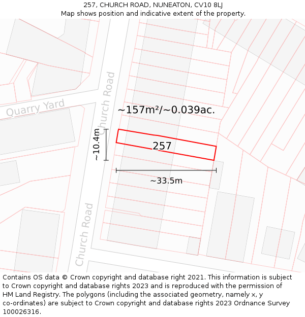 257, CHURCH ROAD, NUNEATON, CV10 8LJ: Plot and title map
