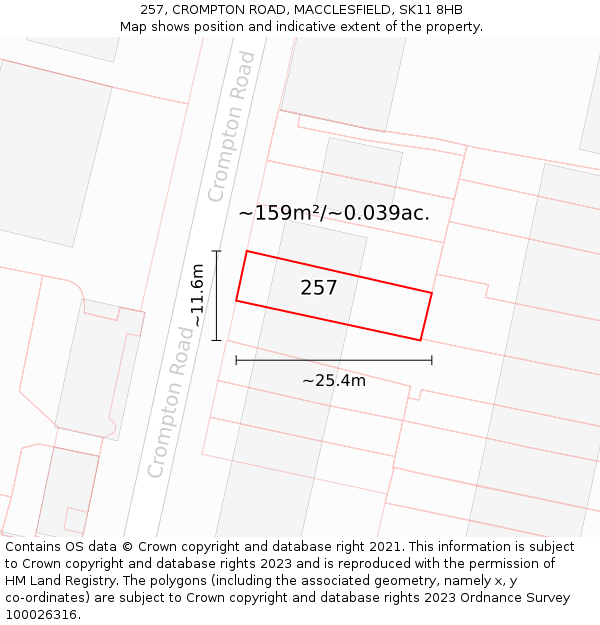 257, CROMPTON ROAD, MACCLESFIELD, SK11 8HB: Plot and title map