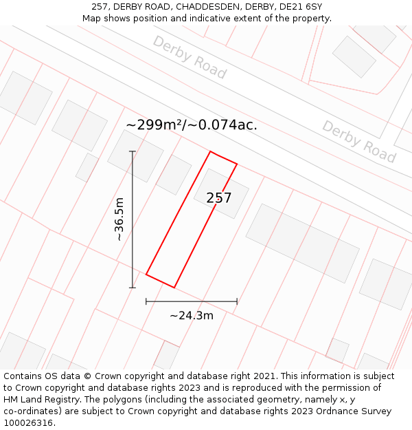 257, DERBY ROAD, CHADDESDEN, DERBY, DE21 6SY: Plot and title map