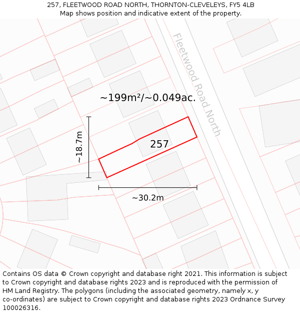 257, FLEETWOOD ROAD NORTH, THORNTON-CLEVELEYS, FY5 4LB: Plot and title map