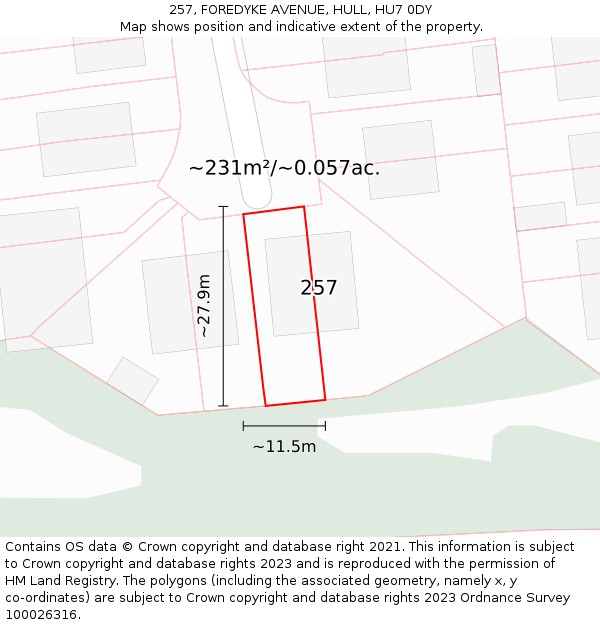 257, FOREDYKE AVENUE, HULL, HU7 0DY: Plot and title map