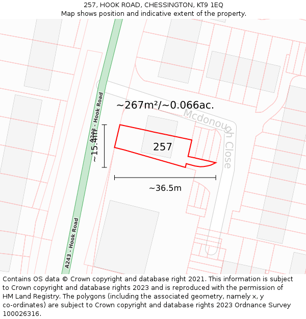 257, HOOK ROAD, CHESSINGTON, KT9 1EQ: Plot and title map