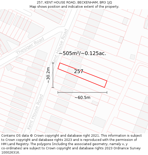 257, KENT HOUSE ROAD, BECKENHAM, BR3 1JQ: Plot and title map