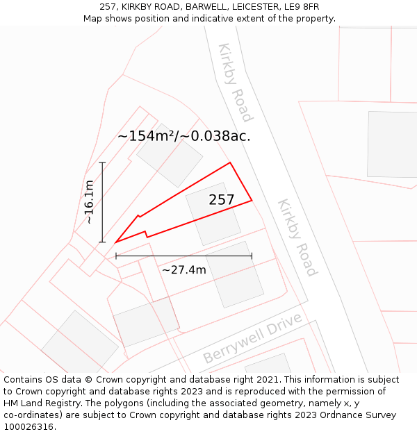 257, KIRKBY ROAD, BARWELL, LEICESTER, LE9 8FR: Plot and title map