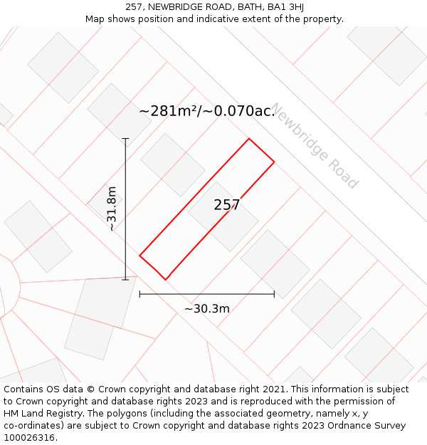 257, NEWBRIDGE ROAD, BATH, BA1 3HJ: Plot and title map