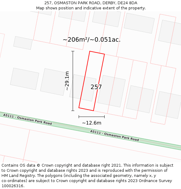 257, OSMASTON PARK ROAD, DERBY, DE24 8DA: Plot and title map