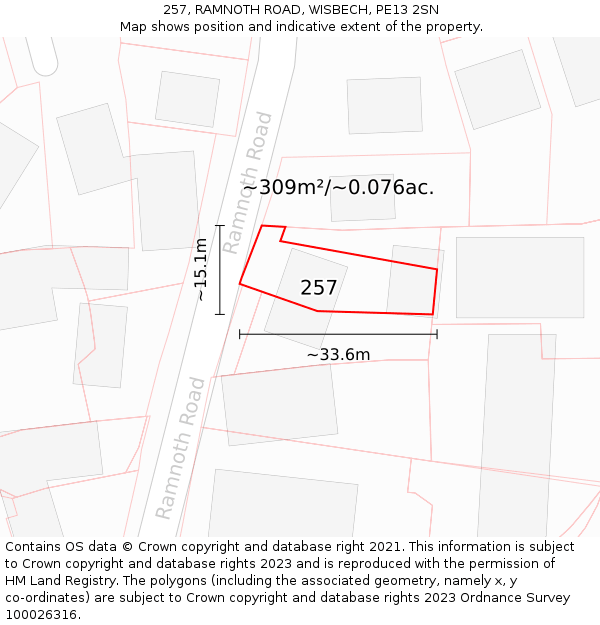 257, RAMNOTH ROAD, WISBECH, PE13 2SN: Plot and title map