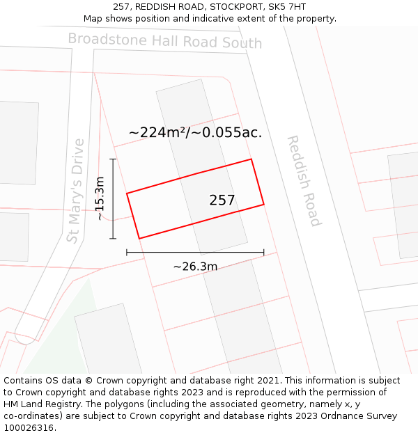 257, REDDISH ROAD, STOCKPORT, SK5 7HT: Plot and title map