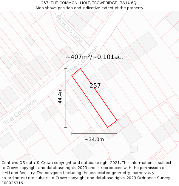 257, THE COMMON, HOLT, TROWBRIDGE, BA14 6QL: Plot and title map
