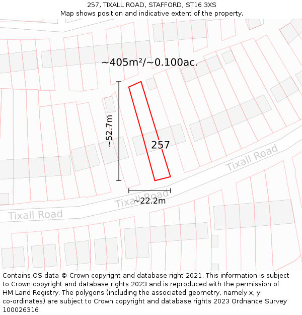 257, TIXALL ROAD, STAFFORD, ST16 3XS: Plot and title map
