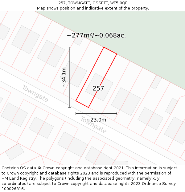 257, TOWNGATE, OSSETT, WF5 0QE: Plot and title map