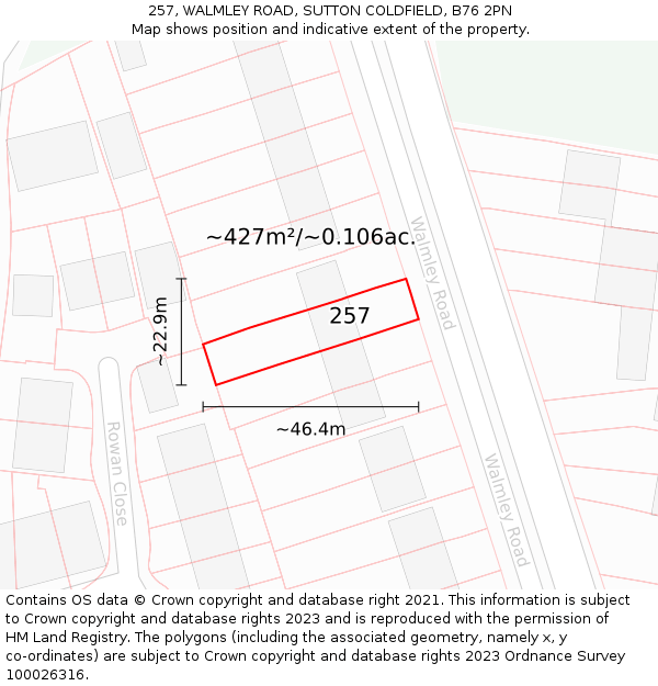 257, WALMLEY ROAD, SUTTON COLDFIELD, B76 2PN: Plot and title map