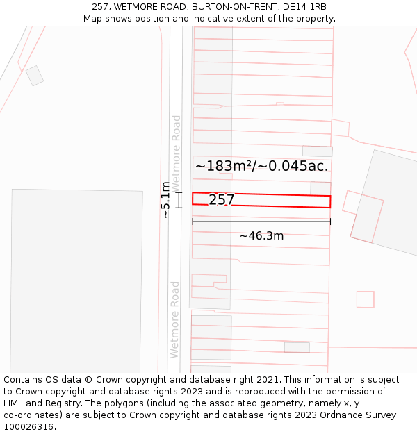 257, WETMORE ROAD, BURTON-ON-TRENT, DE14 1RB: Plot and title map