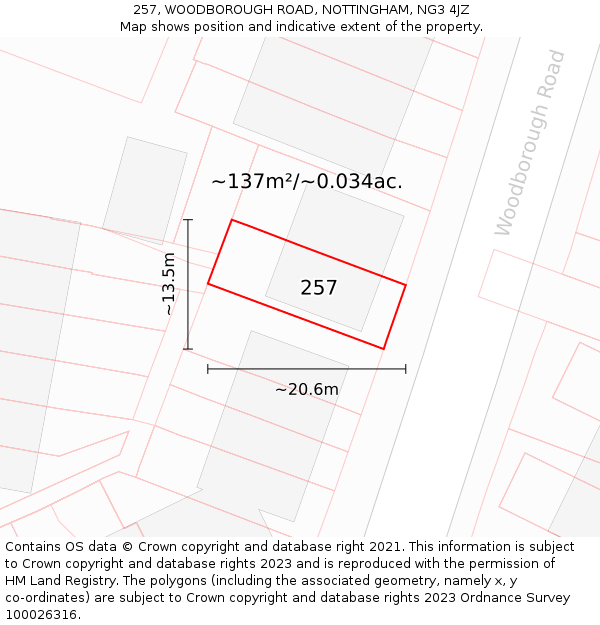 257, WOODBOROUGH ROAD, NOTTINGHAM, NG3 4JZ: Plot and title map
