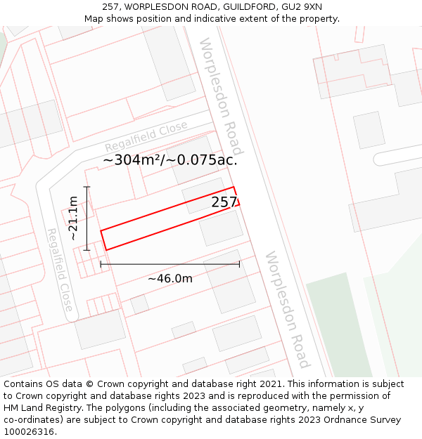 257, WORPLESDON ROAD, GUILDFORD, GU2 9XN: Plot and title map