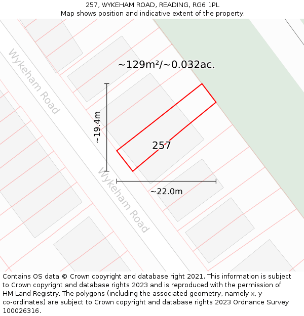 257, WYKEHAM ROAD, READING, RG6 1PL: Plot and title map