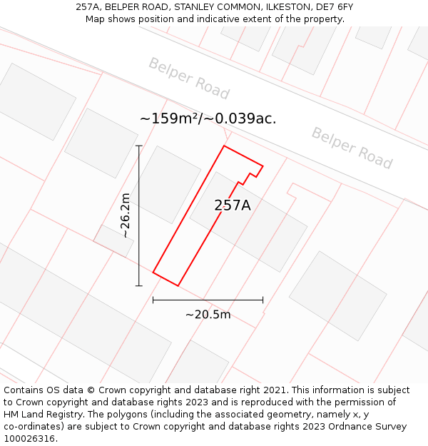 257A, BELPER ROAD, STANLEY COMMON, ILKESTON, DE7 6FY: Plot and title map