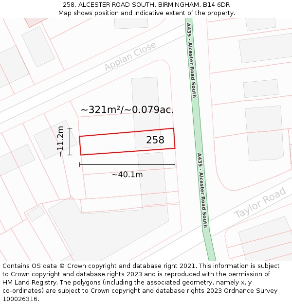 258, ALCESTER ROAD SOUTH, BIRMINGHAM, B14 6DR: Plot and title map