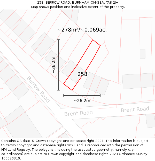 258, BERROW ROAD, BURNHAM-ON-SEA, TA8 2JH: Plot and title map