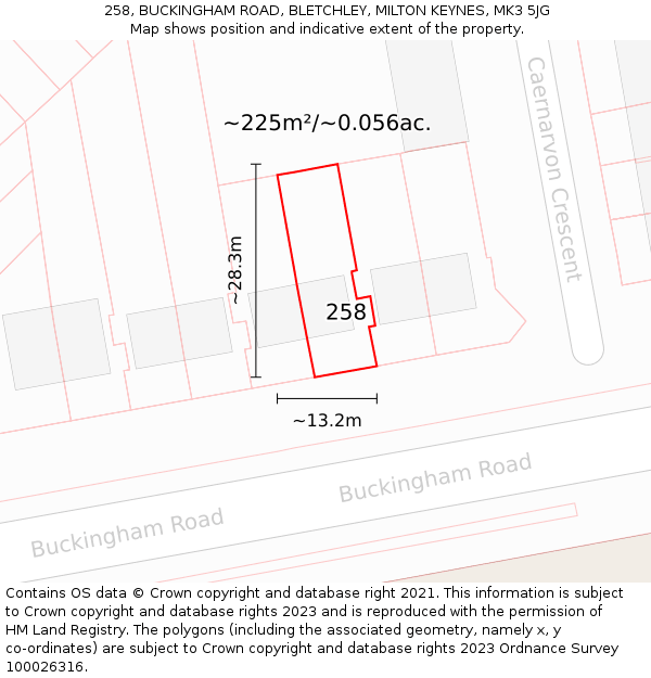258, BUCKINGHAM ROAD, BLETCHLEY, MILTON KEYNES, MK3 5JG: Plot and title map