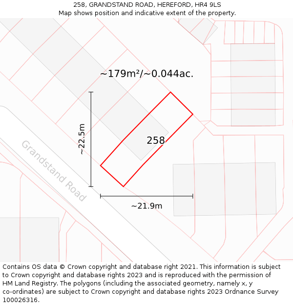 258, GRANDSTAND ROAD, HEREFORD, HR4 9LS: Plot and title map