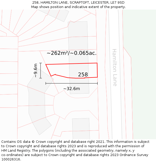 258, HAMILTON LANE, SCRAPTOFT, LEICESTER, LE7 9SD: Plot and title map