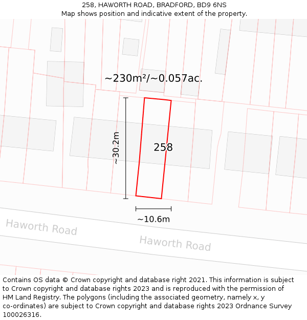 258, HAWORTH ROAD, BRADFORD, BD9 6NS: Plot and title map