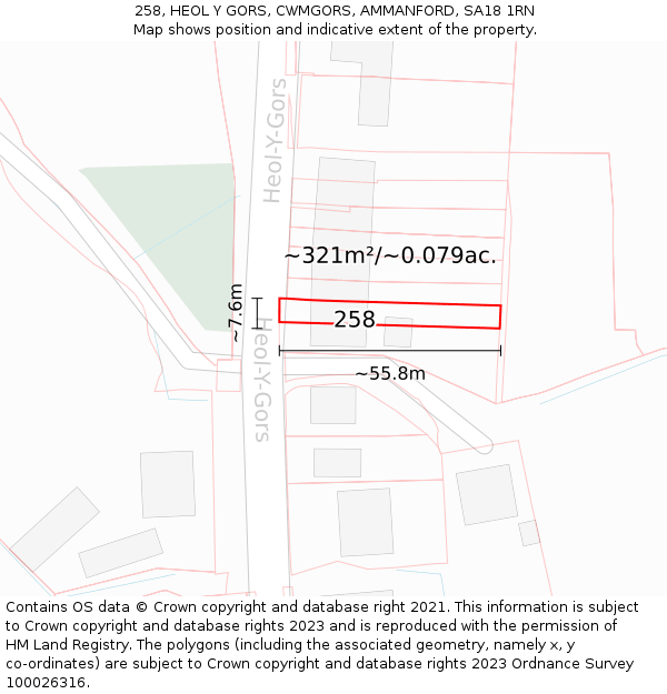 258, HEOL Y GORS, CWMGORS, AMMANFORD, SA18 1RN: Plot and title map