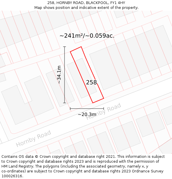 258, HORNBY ROAD, BLACKPOOL, FY1 4HY: Plot and title map