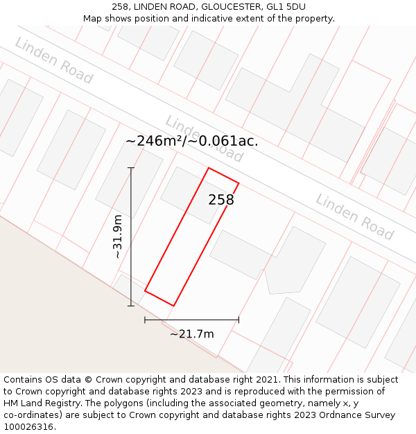 258, LINDEN ROAD, GLOUCESTER, GL1 5DU: Plot and title map
