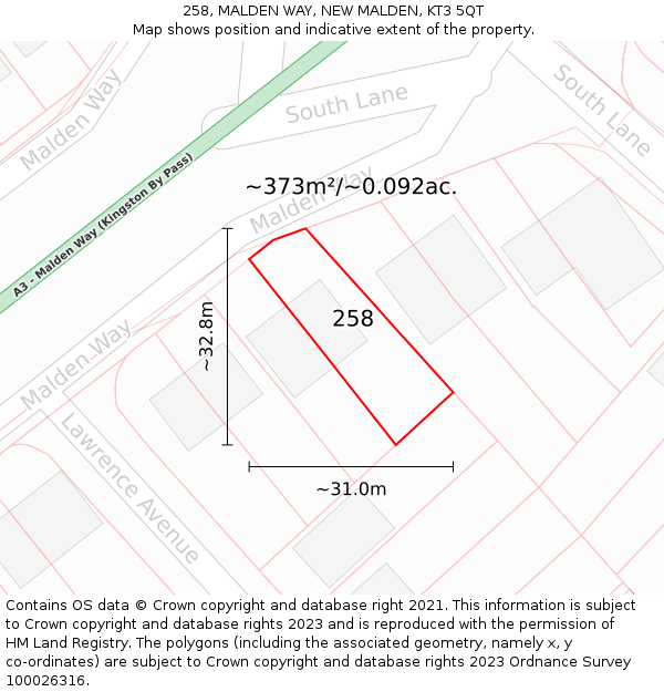 258, MALDEN WAY, NEW MALDEN, KT3 5QT: Plot and title map