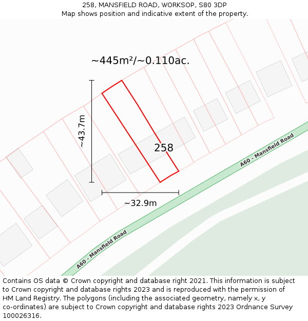 258, MANSFIELD ROAD, WORKSOP, S80 3DP: Plot and title map