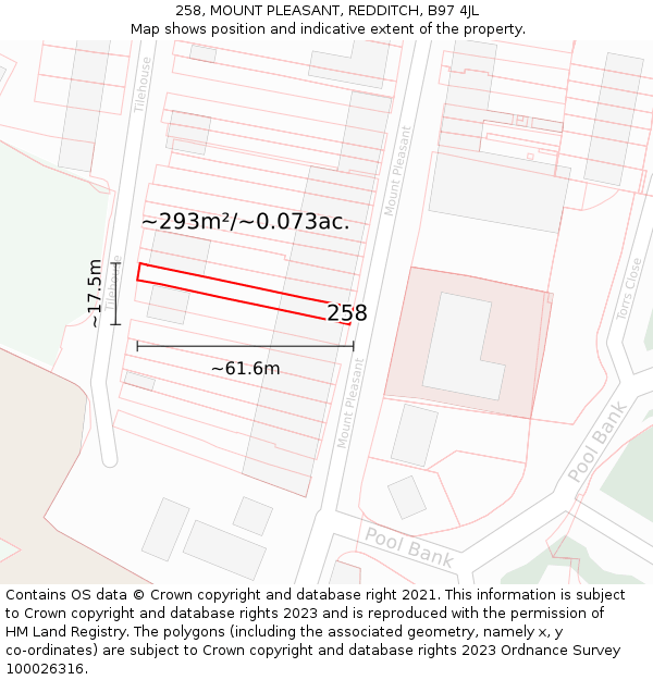 258, MOUNT PLEASANT, REDDITCH, B97 4JL: Plot and title map