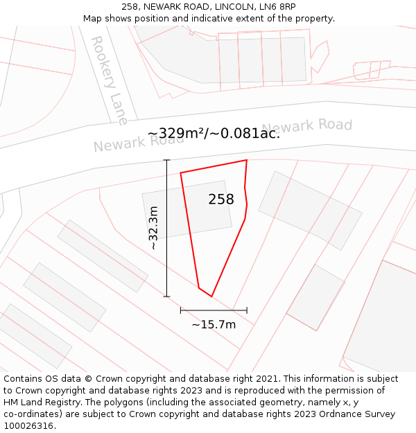 258, NEWARK ROAD, LINCOLN, LN6 8RP: Plot and title map