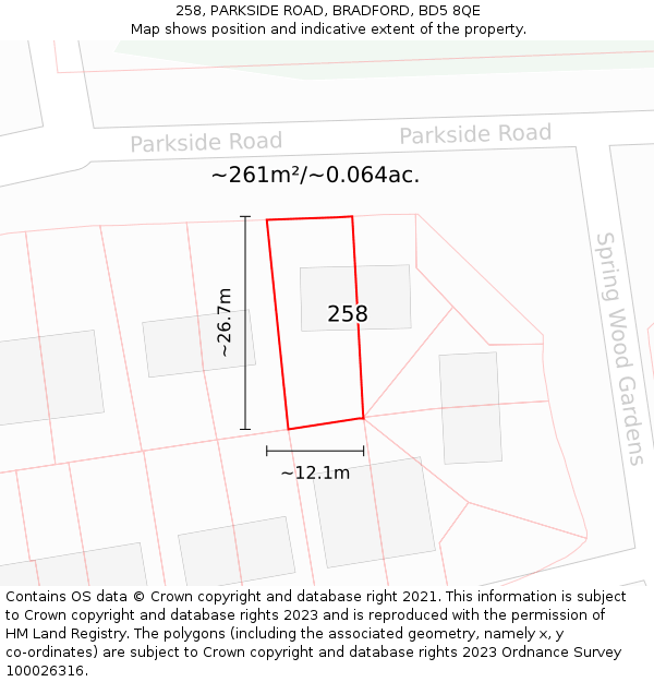 258, PARKSIDE ROAD, BRADFORD, BD5 8QE: Plot and title map