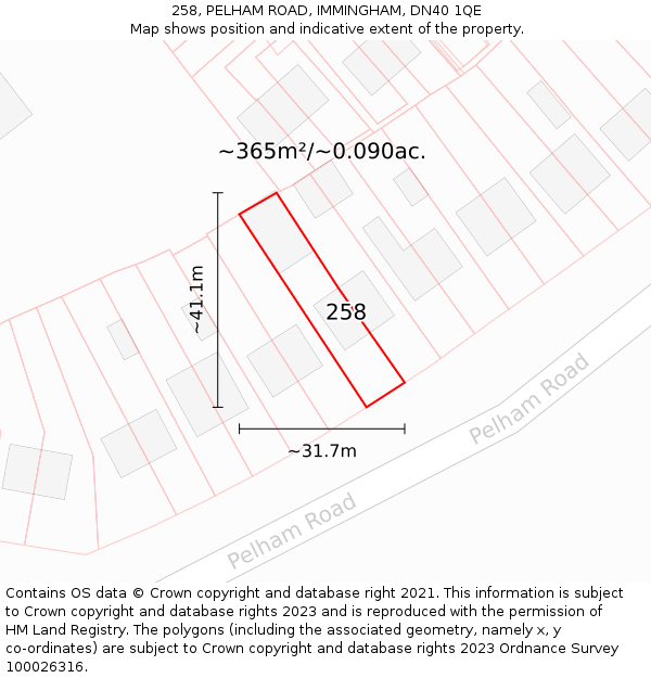 258, PELHAM ROAD, IMMINGHAM, DN40 1QE: Plot and title map