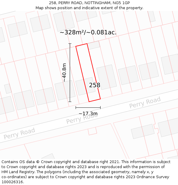 258, PERRY ROAD, NOTTINGHAM, NG5 1GP: Plot and title map