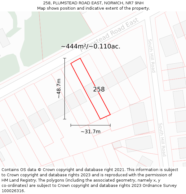 258, PLUMSTEAD ROAD EAST, NORWICH, NR7 9NH: Plot and title map