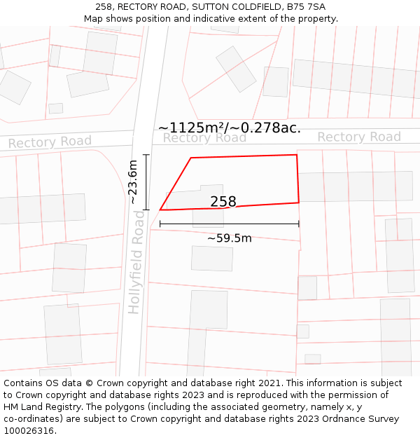 258, RECTORY ROAD, SUTTON COLDFIELD, B75 7SA: Plot and title map