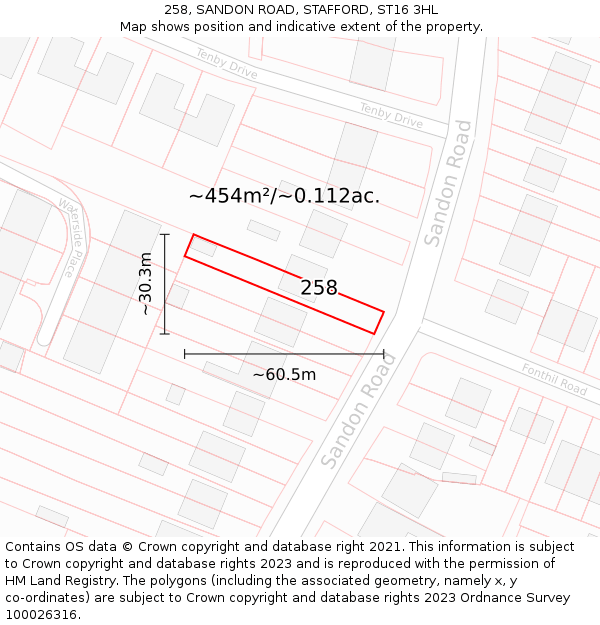 258, SANDON ROAD, STAFFORD, ST16 3HL: Plot and title map
