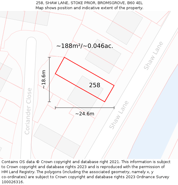 258, SHAW LANE, STOKE PRIOR, BROMSGROVE, B60 4EL: Plot and title map